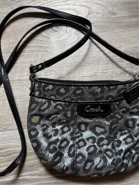 Coach Leopard Metallic Crossbody Bag in Black and Silver